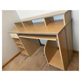 Wooden Desk With Metal Accents, Pull Out Shelf, Two Adjustable Shelves & One Drawer