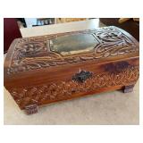 Vintage Wooden Dresser Top Jewelry Box With Mirror
