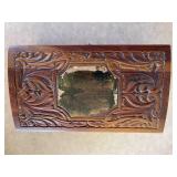 Vintage Wooden Dresser Top Jewelry Box With Mirror