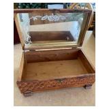 Vintage Wooden Dresser Top Jewelry Box With Mirror