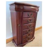 6 Drawer Wooden Jewelry Case With Mirrored Top