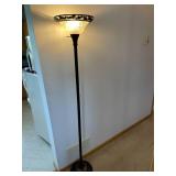 Ornate Metal Floor Lamp With Glass Shade