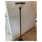 Ornate Metal Floor Lamp With Glass Shade