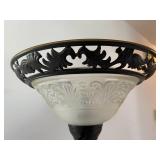 Ornate Metal Floor Lamp With Glass Shade