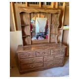 7 Drawer Dresser With Mirror and Brass Accents