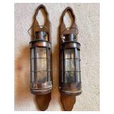 2 Wall Mount Mirrored Copper Oil Lamps