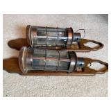 2 Wall Mount Mirrored Copper Oil Lamps