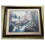Waterfall Framed Art With Ornate Gold Wooden Frame