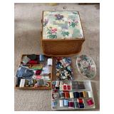 Wicker Sewing Basket Full of Sewing Accessories