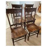 4 Vintage Pressed Back Wooden Chairs