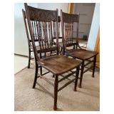 4 Vintage Pressed Back Wooden Chairs