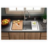 Cater® 33" x 22" Top-mount/undermount single-bowl workstation kitchen sink with accessories