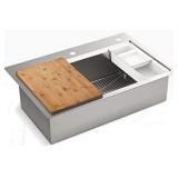 Cater® 33" x 22" Top-mount/undermount single-bowl workstation kitchen sink with accessories