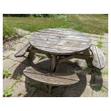 Round Wooden Picnic Table with Attached Benches