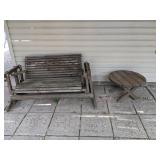 Beautifully Weathered Wooden Glider and Small Table