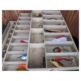 Vintage Plano Tackle Box with Assortment of Fishing Tackle