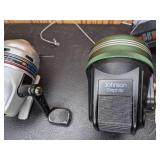 Lot of (4) Vintage Fishing Reels and Storage Case