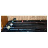 Lot of (5) Vintage Fishing Poles and (4) Vintage Reels
