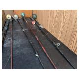 Lot of (5) Vintage Fishing Poles and (4) Vintage Reels