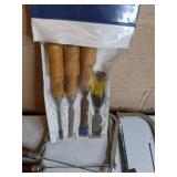Assortment of Tools: Chisel Set, Hand Saw, Drill Bit, Etc.