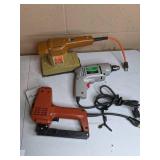 Lot of (3) Vintage Power Tools: Finishing Sander, Drill, Staple Gun
