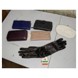 Lot of (5) Clutches/ Evening Purses and (1) Pair of Italian Leather Gloves