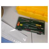 Mixed Lot of School Supplies - Vintage Helix Drawing Set, Globe w/ Stand, Yellow Storage Tray, & Set of (2) Triangle Rulers
