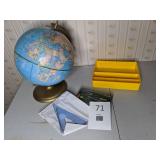 Mixed Lot of School Supplies - Vintage Helix Drawing Set, Globe w/ Stand, Yellow Storage Tray, & Set of (2) Triangle Rulers