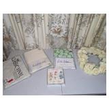 3 New Round Tablecloths, New in Box Handkerchiefs and Wreath