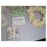 3 New Round Tablecloths, New in Box Handkerchiefs and Wreath