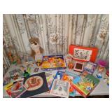 Vintage Book and Toy Lot Including Handmade Rabbit Puppet from STEIFF