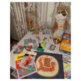 Vintage Book and Toy Lot Including Handmade Rabbit Puppet from STEIFF