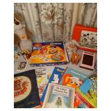 Vintage Book and Toy Lot Including Handmade Rabbit Puppet from STEIFF