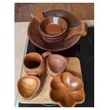 Amazing Lot of Wooden Tableware - Salad Bowl w/ Tong Set & (4) Bowls, Serving Bowls, Carved Mug, Serving Tray, & Cutting Board