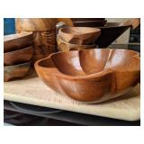 Amazing Lot of Wooden Tableware - Salad Bowl w/ Tong Set & (4) Bowls, Serving Bowls, Carved Mug, Serving Tray, & Cutting Board