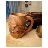 Amazing Lot of Wooden Tableware - Salad Bowl w/ Tong Set & (4) Bowls, Serving Bowls, Carved Mug, Serving Tray, & Cutting Board