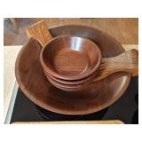 Amazing Lot of Wooden Tableware - Salad Bowl w/ Tong Set & (4) Bowls, Serving Bowls, Carved Mug, Serving Tray, & Cutting Board