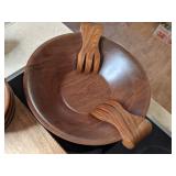 Amazing Lot of Wooden Tableware - Salad Bowl w/ Tong Set & (4) Bowls, Serving Bowls, Carved Mug, Serving Tray, & Cutting Board