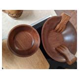 Amazing Lot of Wooden Tableware - Salad Bowl w/ Tong Set & (4) Bowls, Serving Bowls, Carved Mug, Serving Tray, & Cutting Board