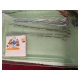 (3) Mesh Food Covers, Green Serving Tray, Smart Cooking 4 in 1 Stainless Steel Spatula, (2) Sets of Skewers, Vintage Smurf Napkins