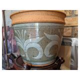 Beautiful Large Terracotta Pot w/Wooden Stand, (7) Terracotta Pots