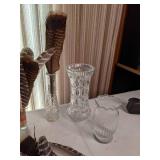 Beautiful Lot of Crystal Vases & Turkey Feathers