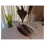 Beautiful Lot of Crystal Vases & Turkey Feathers