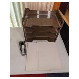 Lot of Office Supplies, Folders, Filing Trays, & Tape Dispenser