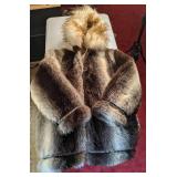 Vintage Hansa-Branta Goose Down Faux Fur Striped Coat Jacket w/ Hood