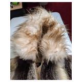 Vintage Hansa-Branta Goose Down Faux Fur Striped Coat Jacket w/ Hood