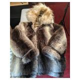 Vintage Hansa-Branta Goose Down Faux Fur Striped Coat Jacket w/ Hood