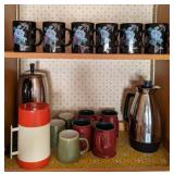 Set of (4) Red Janet Derby Pottery Coffee Mugs made in England, Electric Kettle, Coffee Pot, Vintage Thermos, Coffee Mugs