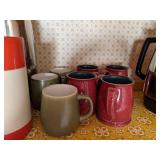 Set of (4) Red Janet Derby Pottery Coffee Mugs made in England, Electric Kettle, Coffee Pot, Vintage Thermos, Coffee Mugs