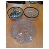Crystal Serving Trays, Crystal Bowl, Crystal Basket, Etched Glass Bride & Groom Champagne Glasses